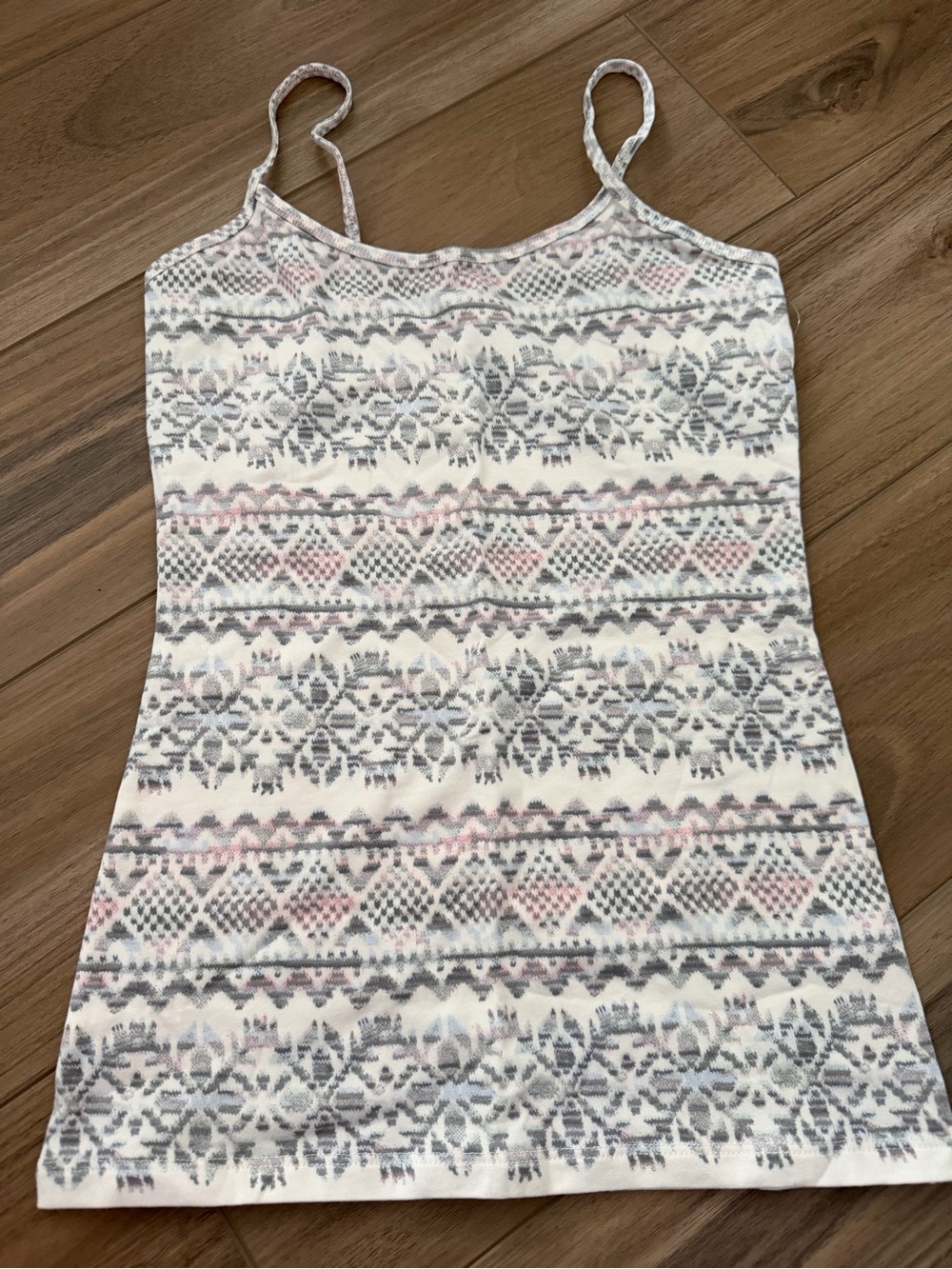 White Patterned Knit Cami with Pink & Gray Fair Isle Design